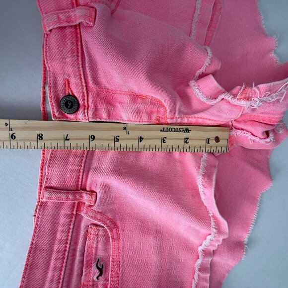 Hollister Wmn’s Neon Pink Micro Mini Denim Shorts Distressed Hem Jean | Sz 29x9 - Picture 16 of 17